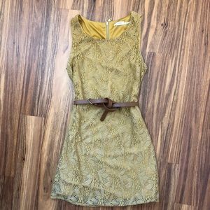 Yellow Lace Belted Dress Size Small